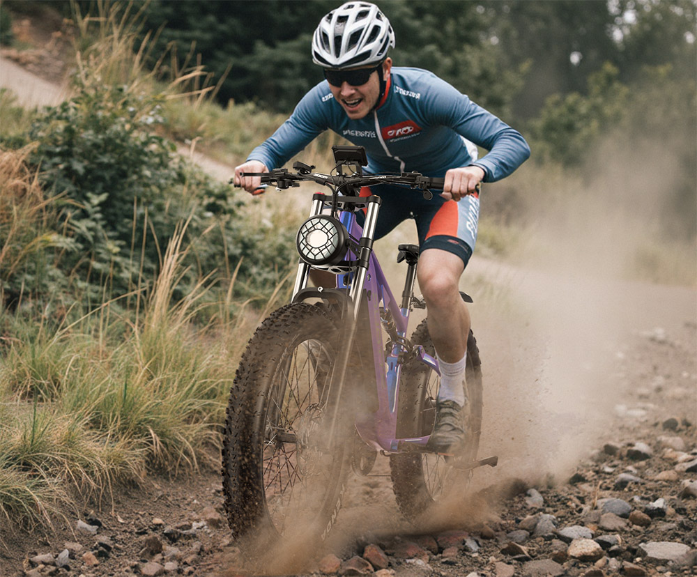 DUOTTS E26 Electric Bike, Bafang 750W Motor Torgue Sensor SAMSUNG 48V 20Ah Battery, 26*4.0 inch Tires, 55km/h Max Speed, 120km Max Range, TEKTRO Hydraulic Disc Brakes, Front and Rear Suspension, Shimano 8-speed - Blue Purple