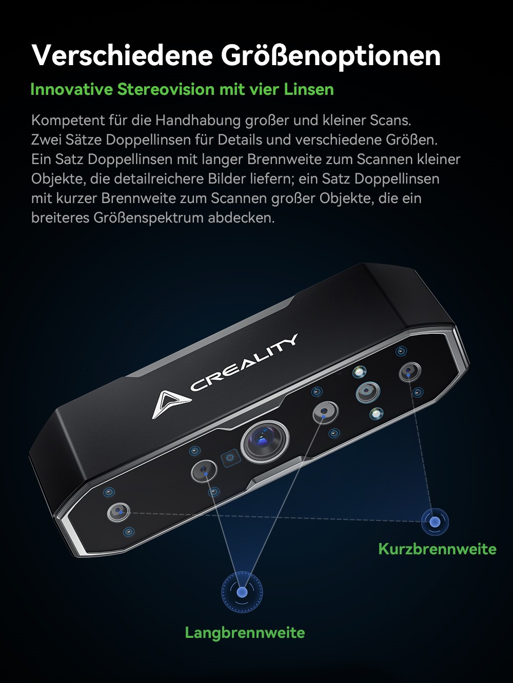 Creality CR Scan Otter 3D-Scanner, 20 fps Scan-Geschwindigkeit, 0,02 mm Genauigkeit, 4-Linsen-Stereovision, 24-Bit-Vollfarbscannen, 8 Infrarotlichter