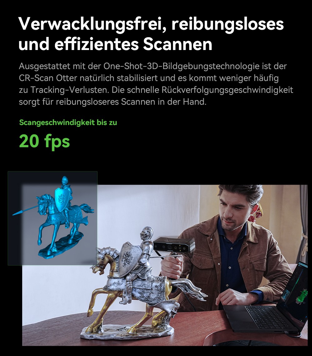 Creality CR Scan Otter 3D-Scanner, 20 fps Scan-Geschwindigkeit, 0,02 mm Genauigkeit, 4-Linsen-Stereovision, 24-Bit-Vollfarbscannen, 8 Infrarotlichter