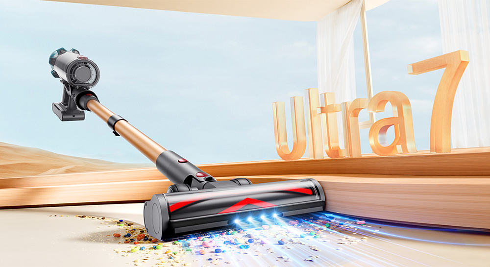 Laresar Ultra 7 Cordless Stick Vacuum, 550W/45kPa Powerful Suction, Touch Screen, Up to 60 Mins Runtime, with Touchscreen and Anti-Tangle Brush for All Types of Hard Floors