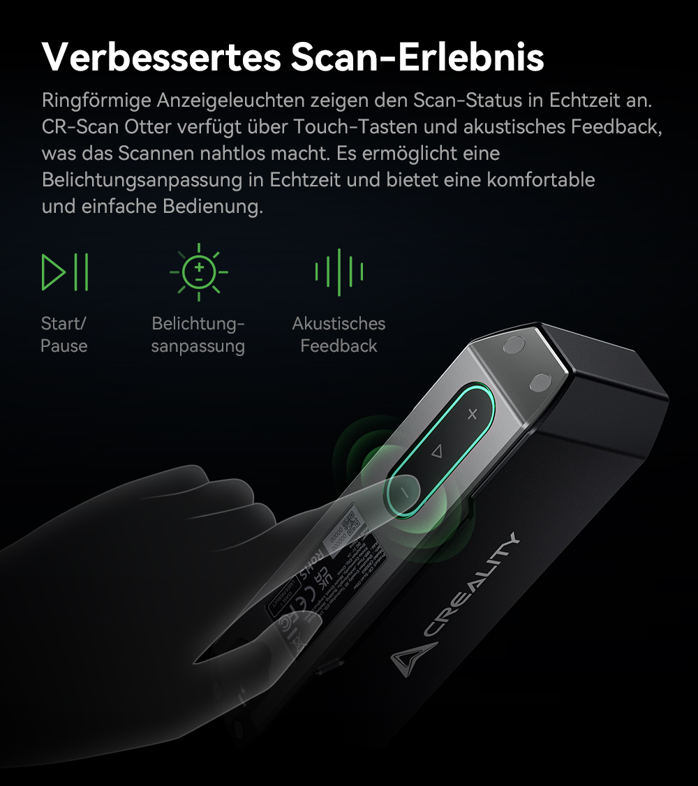 Creality CR Scan Otter 3D-Scanner, 20 fps Scan-Geschwindigkeit, 0,02 mm Genauigkeit, 4-Linsen-Stereovision, 24-Bit-Vollfarbscannen, 8 Infrarotlichter