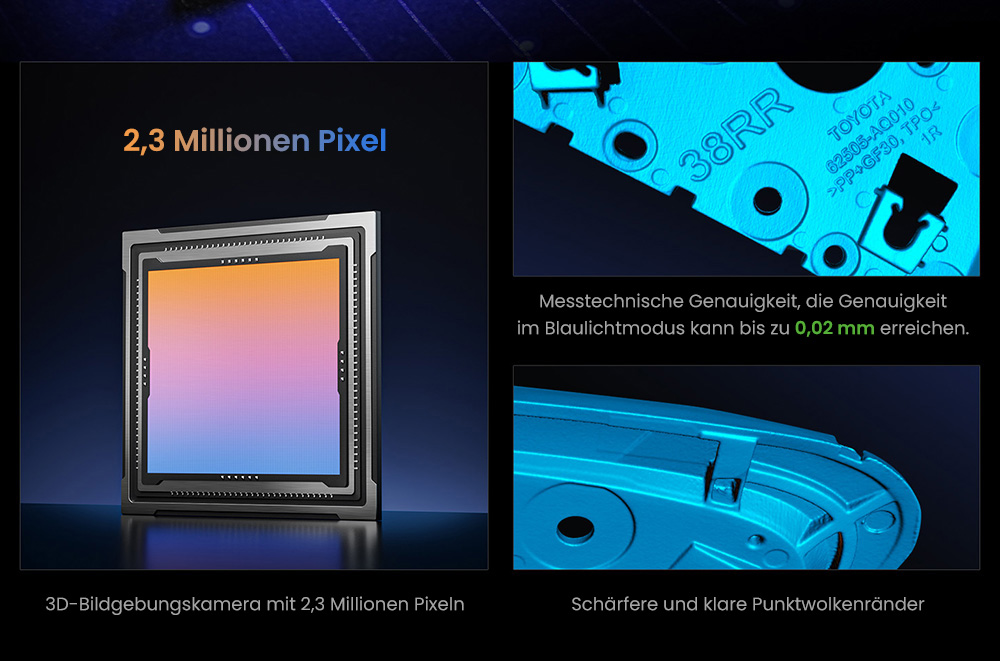 Creality Raptor 3D-Scanner, Hybrid Blue Laser NIR, 60fps Scangeschwindigkeit, Objekte zwischen 5-2000mm, 24-Bit Vollfarbscan, 0,02mm Genauigkeit, Anti-Verwacklung