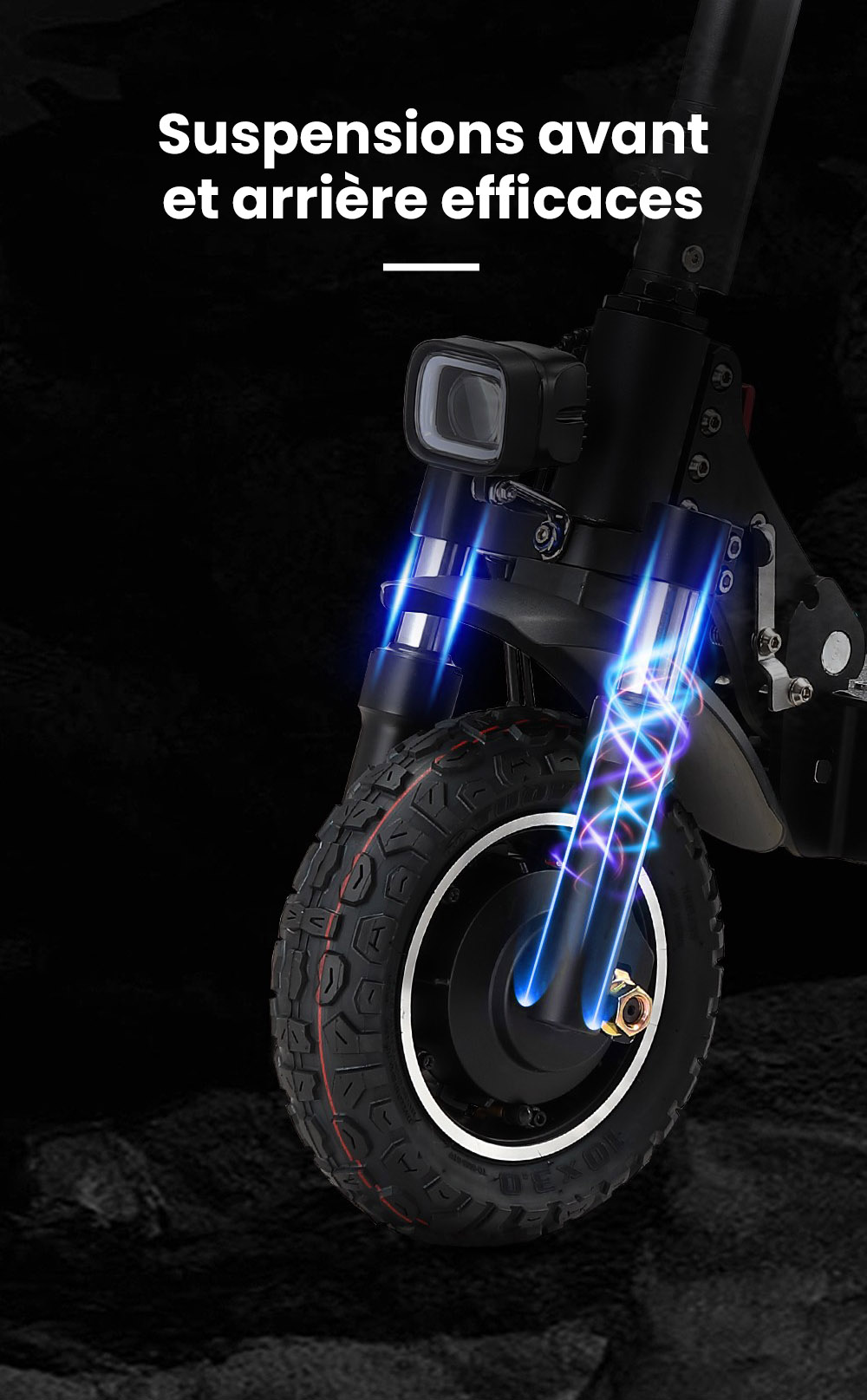 Halo Knight T104 Trottinette électrique, Pneus tout-terrain 10 pouces, Moteur 1000W*2, Vitesse maximale 65km/h, Télécommande, Batterie 52V 21Ah, Autonomie 45km - Noir