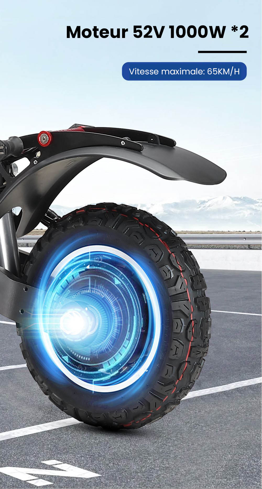 Halo Knight T104 Trottinette électrique, Pneus tout-terrain 10 pouces, Moteur 1000W*2, Vitesse maximale 65km/h, Télécommande, Batterie 52V 21Ah, Autonomie 45km - Noir