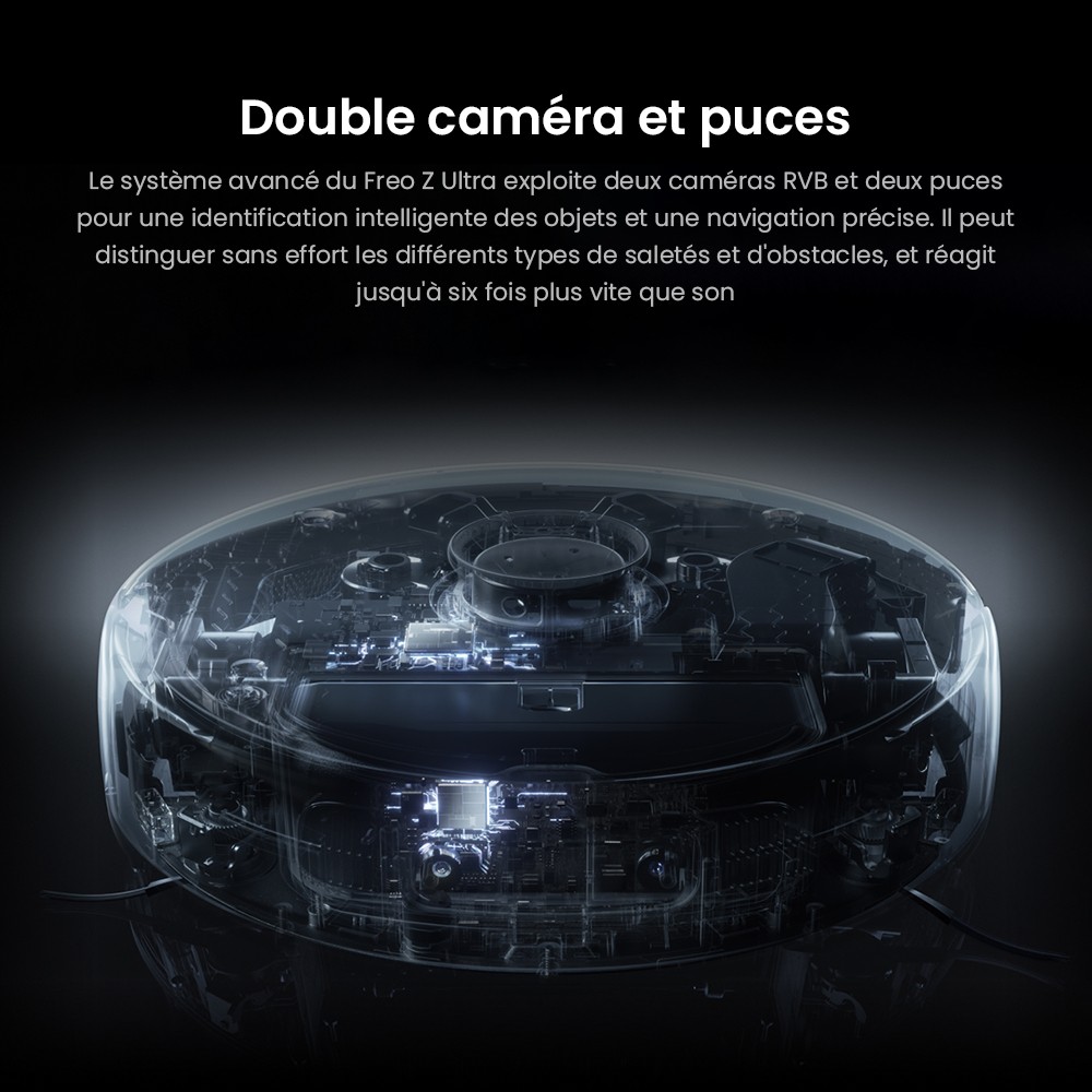 Aspirateur robot et balai Narwal Freo Z Ultra avec station de base, puissance de 12 000 Pa, autovidange, double caméra, zéro enchevêtrement, 120 jours sans entretien, levage automatique de la vadrouille jusqu'à 12 mm, évitement d'obstacles à trois lasers, lavage et séchage à l'eau chaude adaptatifs par IA - Blanc