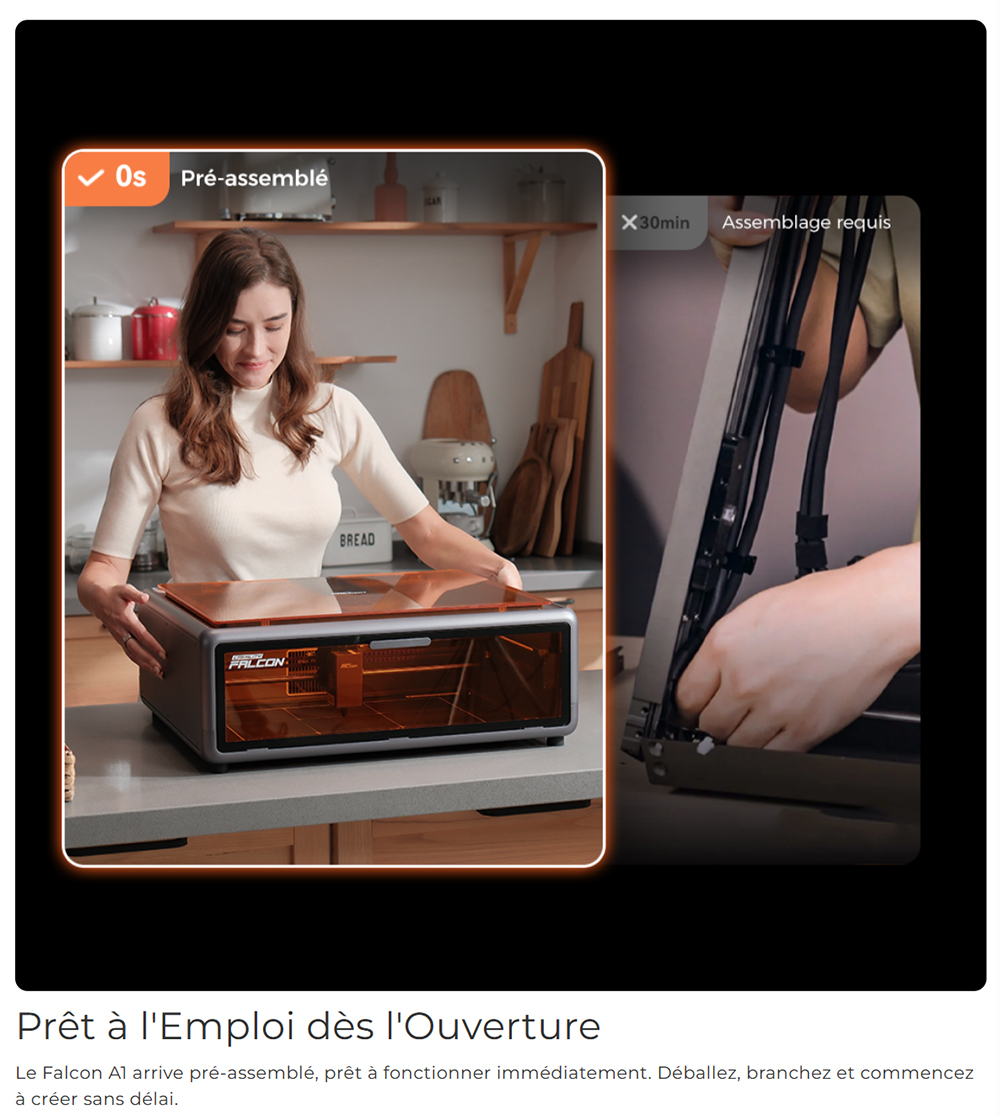 Creality Falcon A1 10W Laser Classe 1 FDA + Mecpow P150 150W Extracteur de fumée