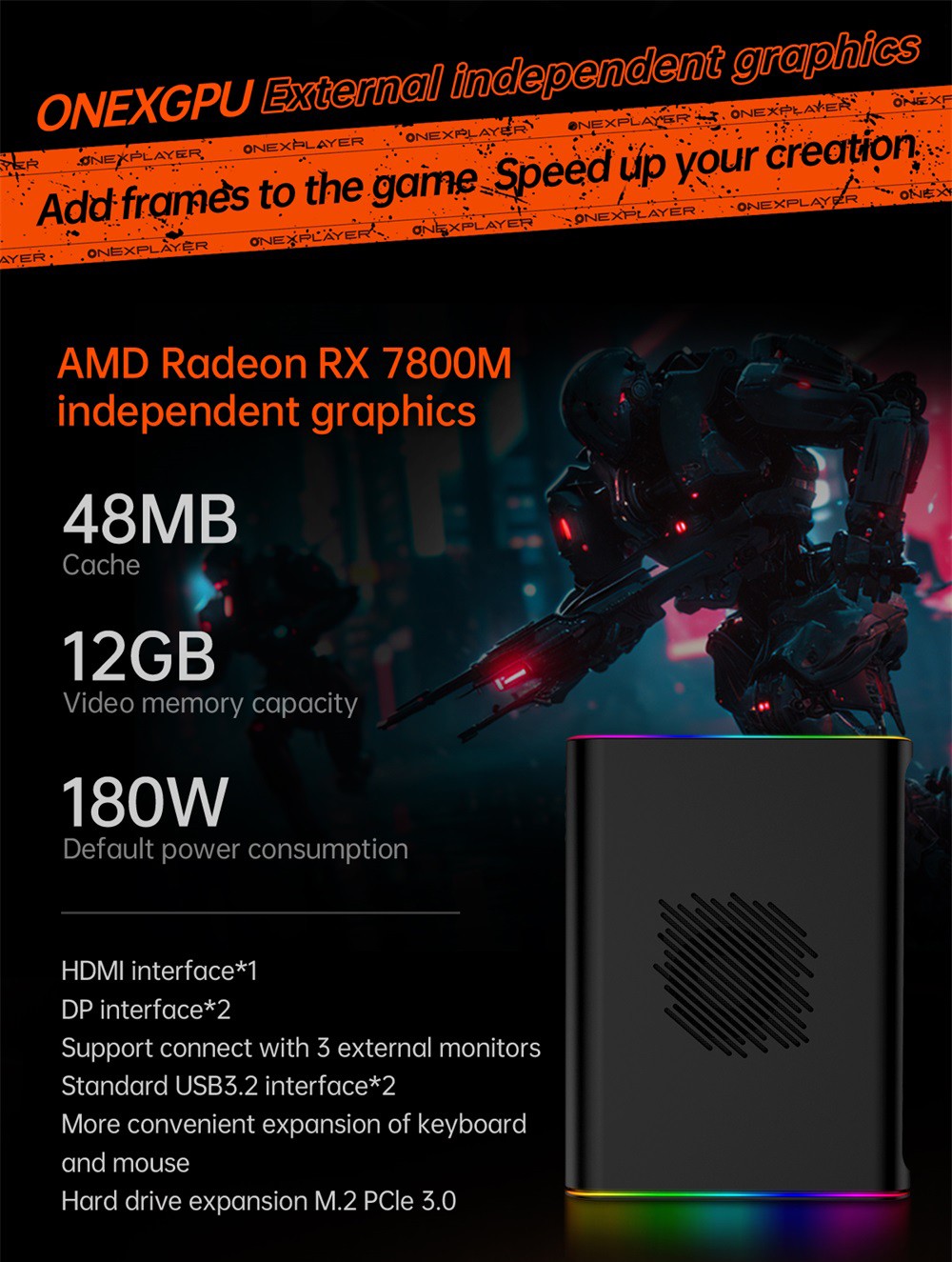One Netbook OneXPlayer G1 Handheld Gaming PC, AMD Ryzen 7 8840U 8 Cores Max 5.1GHz, 8.8'' 2560*1600 144Hz Screen, 32GB LPDDR5X 7500MHz RAM 1TB SSD, WiFi 6E, 2*USB-C, 1*USB3.2, 1*TF Card, 1* Oculink, 1*3.5mm Audio, Fingerprint Unlock - EU Plug