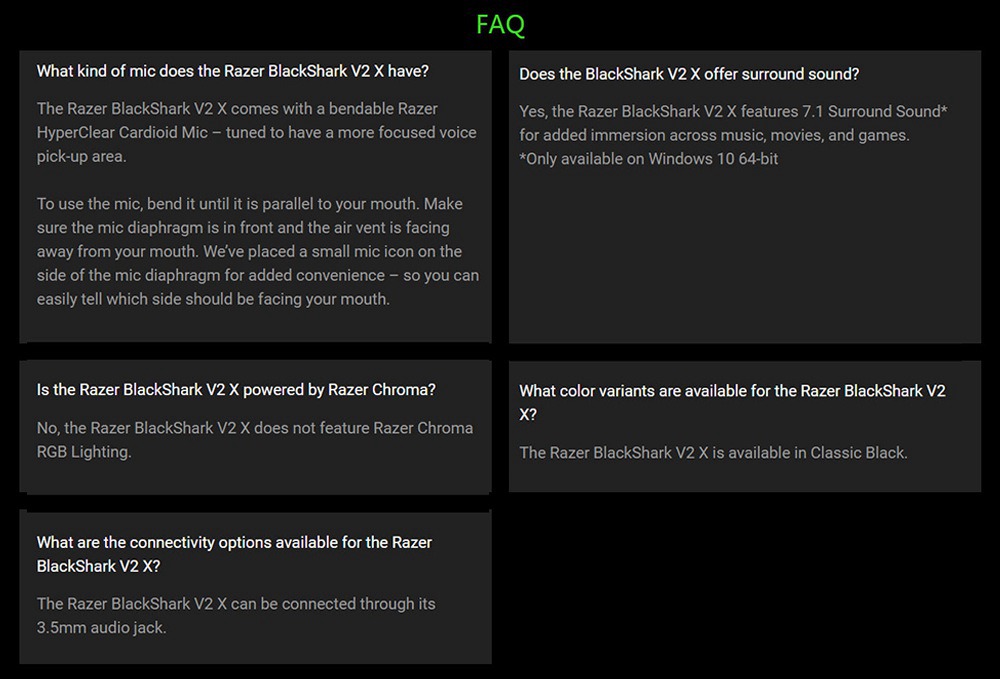Razer BlackShark V2 X Gaming Headset, 7.1 Surround Sound, 50mm Drivers, Memory Foam Cushion, 3.5mm Audio Jack - Black