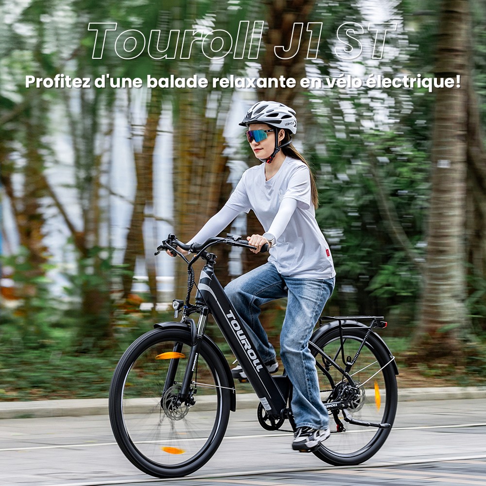Touroll J1 ST Vélo de randonnée, 27,5 pouces, avec moteur 250 W, batterie 36 V 15,6 Ah, autonomie maximale de 100 km, écran LCD 1,8
