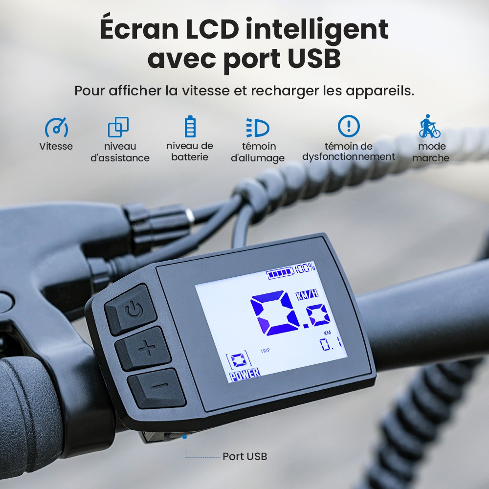 Touroll J1 ST Vélo de randonnée, 27,5 pouces, avec moteur 250 W, batterie 36 V 15,6 Ah, autonomie maximale de 100 km, écran LCD 1,8