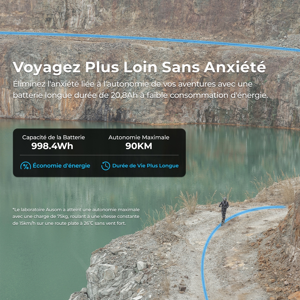 Ausom L2 Max Trottinette électrique, moteur 2 x 1 000 W, batterie 48 V 20,8 Ah, pneus 3 x 10 pouces, vitesse maximale 65 km/h, autonomie 90 km, freins à disque avant et arrière, suspension à bras oscillant, support AirTag dissimulé