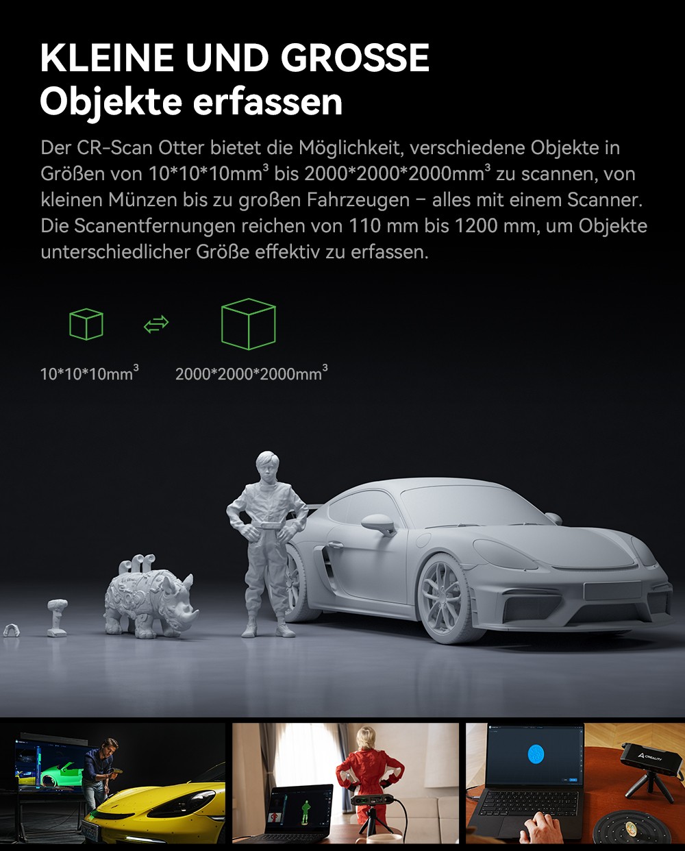 Creality CR Scan Otter 3D-Scanner, 20 fps Scan-Geschwindigkeit, 0,02 mm Genauigkeit, 4-Linsen-Stereovision, 24-Bit-Vollfarbscannen, 8 Infrarotlichter