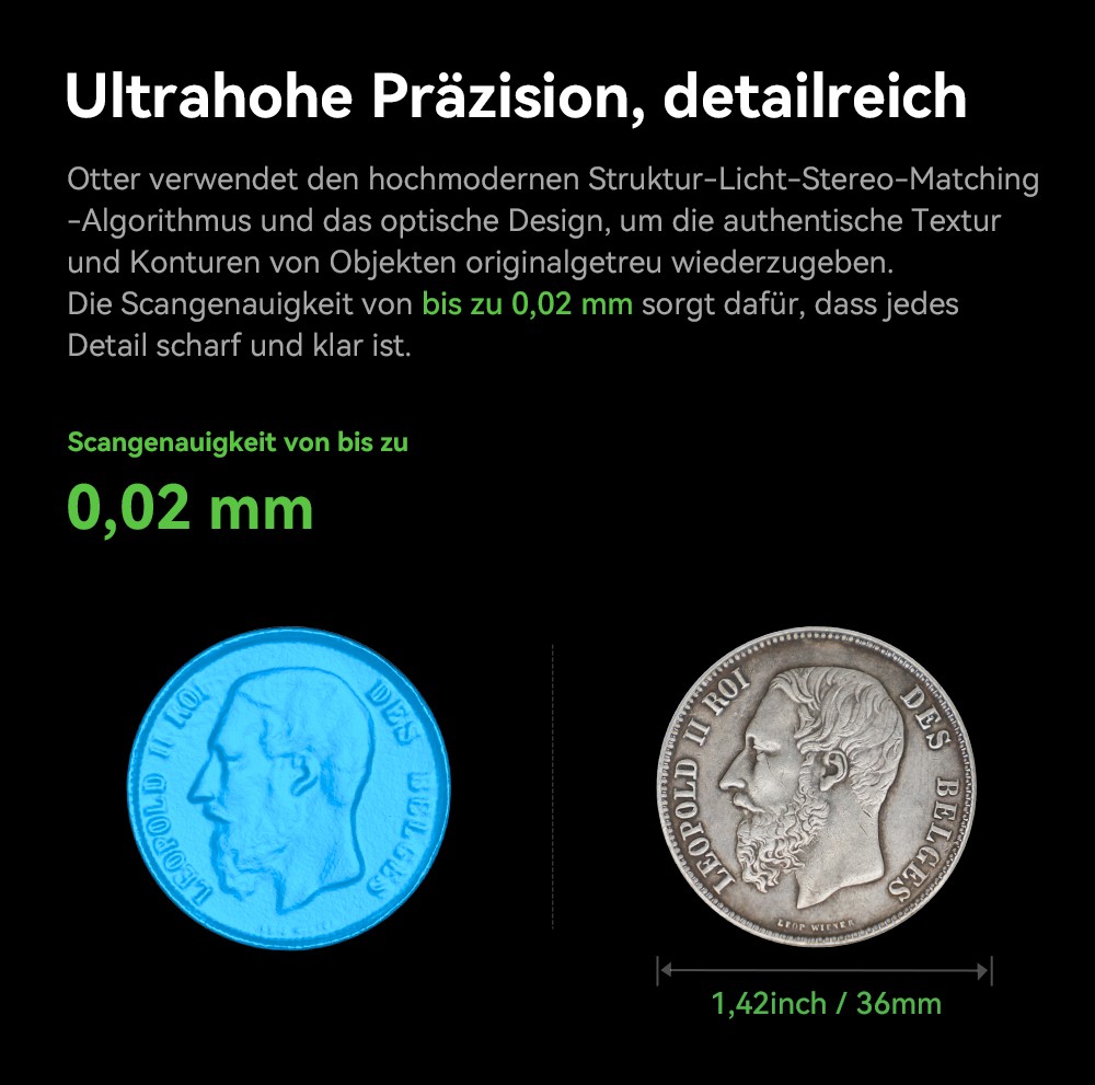 Creality CR Scan Otter 3D-Scanner, 20 fps Scan-Geschwindigkeit, 0,02 mm Genauigkeit, 4-Linsen-Stereovision, 24-Bit-Vollfarbscannen, 8 Infrarotlichter