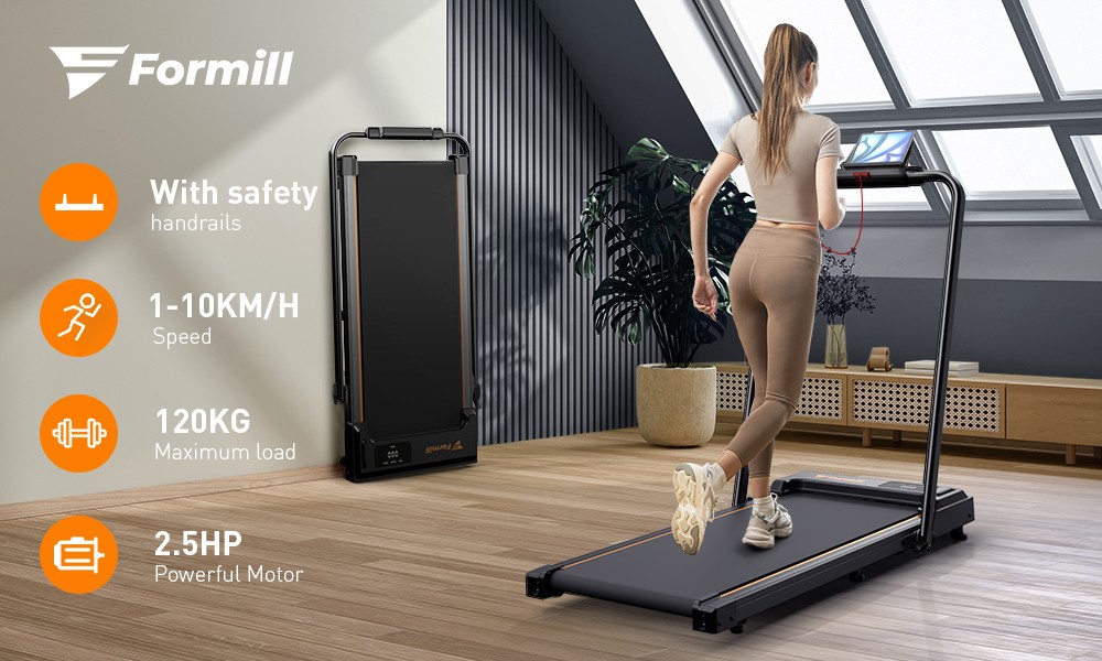 Formill FT-51 2-in-1 Walking Pad Treadmill, 2.5 HP Motor, Folding Treadmill up to 10 km/h, with LED Display and Remote Control, MAX 120KG, Ideal treadmill for Home and Office