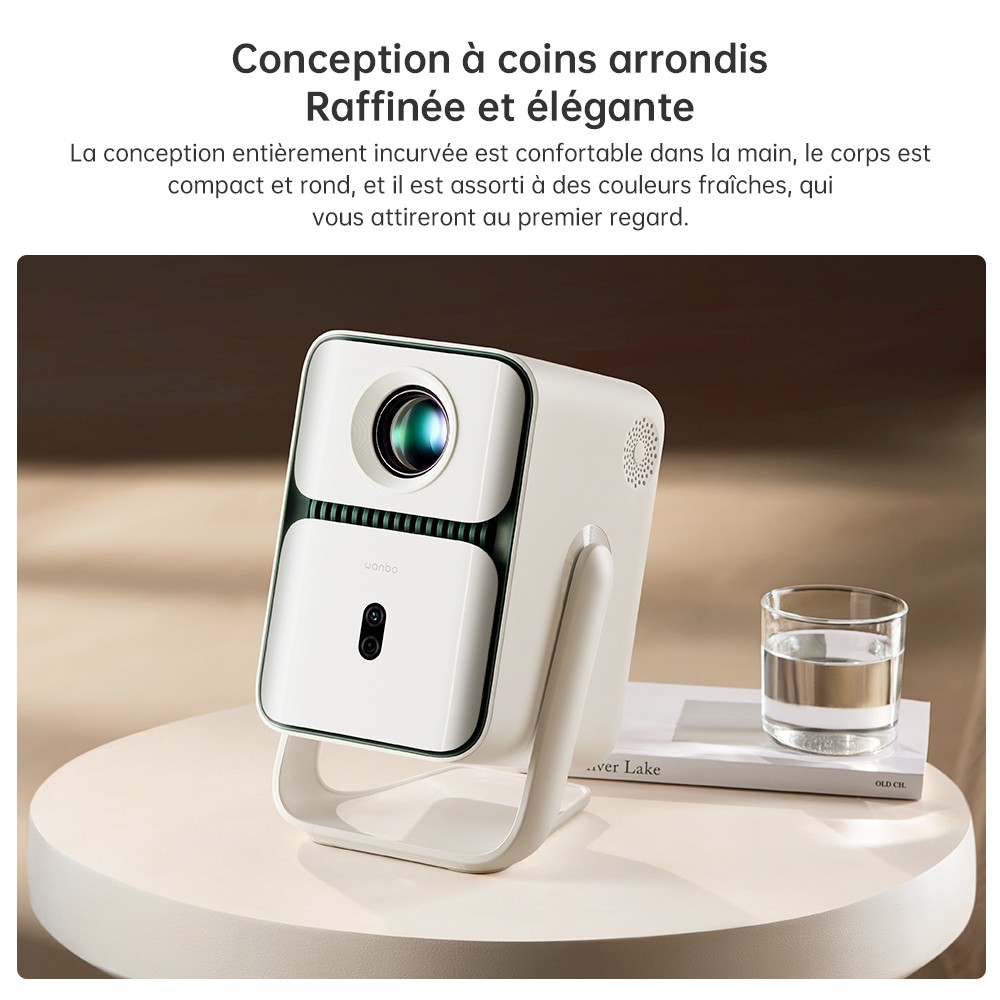 Projecteur Wanbo T2 Ultra, Android TV 11, 500 ANSI, 1080P natif, support rotatif à 120°, mise au point automatique et correction trapézoïdale, WiFi double bande, haut-parleur 2*5W