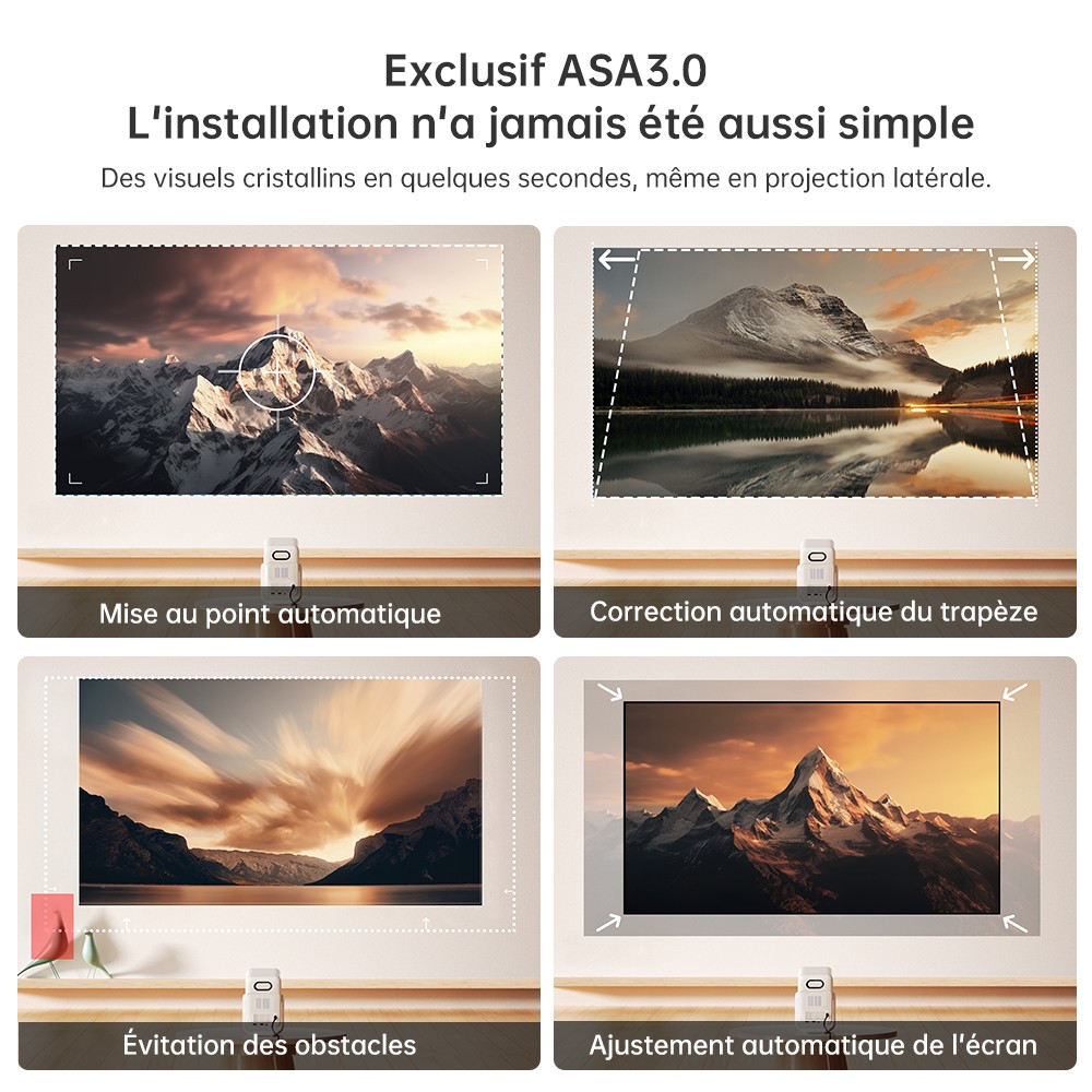 Projecteur Wanbo T2 Ultra, Android TV 11, 500 ANSI, 1080P natif, support rotatif à 120°, mise au point automatique et correction trapézoïdale, WiFi double bande, haut-parleur 2*5W