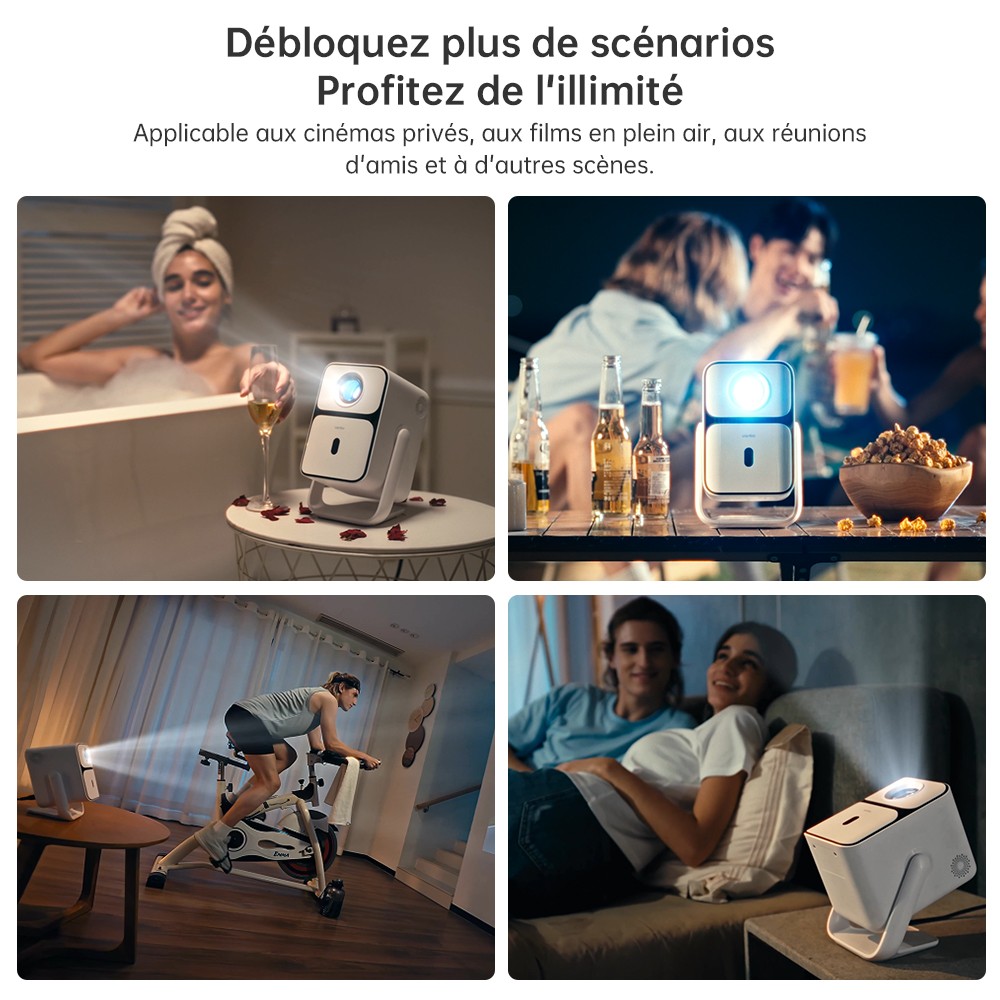 Projecteur Wanbo T2 Ultra, Android TV 11, 500 ANSI, 1080P natif, support rotatif à 120°, mise au point automatique et correction trapézoïdale, WiFi double bande, haut-parleur 2*5W