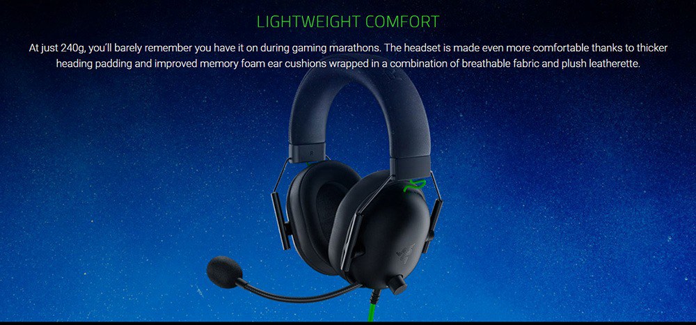 Razer BlackShark V2 X Gaming Headset, 7.1 Surround Sound, 50mm Drivers, Memory Foam Cushion, 3.5mm Audio Jack - Black