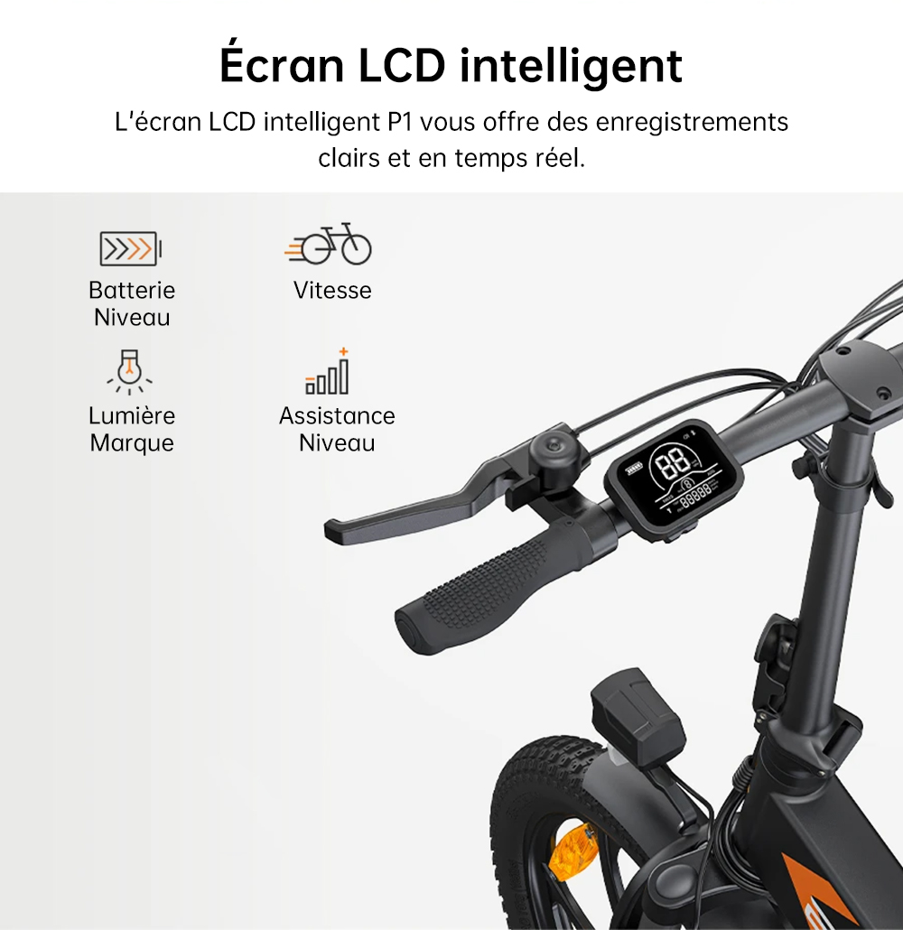 Vélo électrique pliable ENGWE P1, pneus larges de 20 x 2,3 pouces, moteur 250 W, batterie 36 V 13 Ah, 25 km/h, double frein à disque, corps en alliage d'aluminium, Shimano 7 vitesses, portée maximale de 100 km, IP54 étanche - Noir