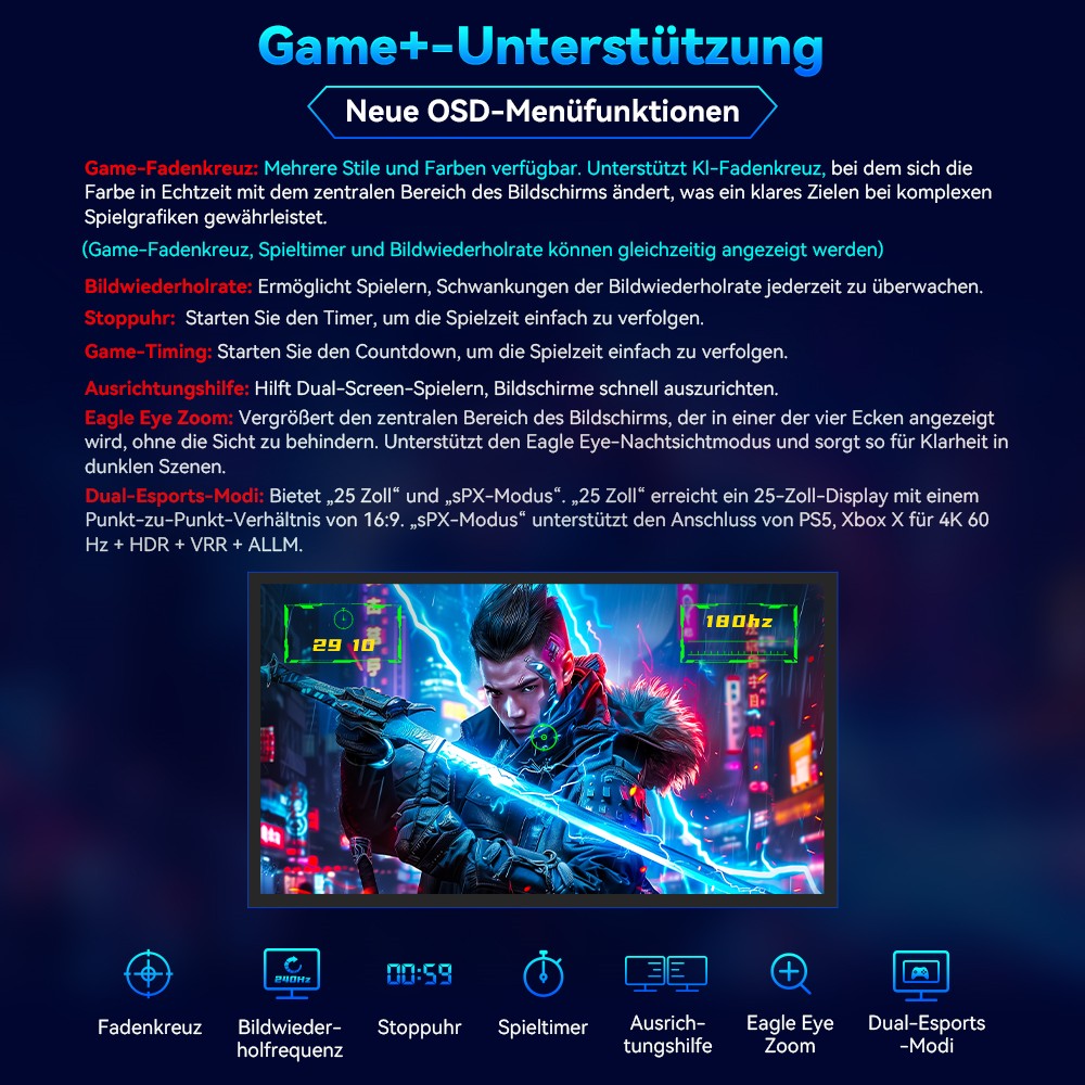 TITAN ARMY P27GR Gaming-Monitor, 27 Zoll 2560 x 1440 Fast-IPS-Bildschirm, 180 Hz Bildwiederholrate, 1 ms GTG, 99 % sRGB, HDR10, Adaptive-Sync, Gaming-Modus, dynamische OD, PBP- und PIP-Anzeige, schwaches blaues Licht, einstellbare Neigung, VESA-Wandmontage