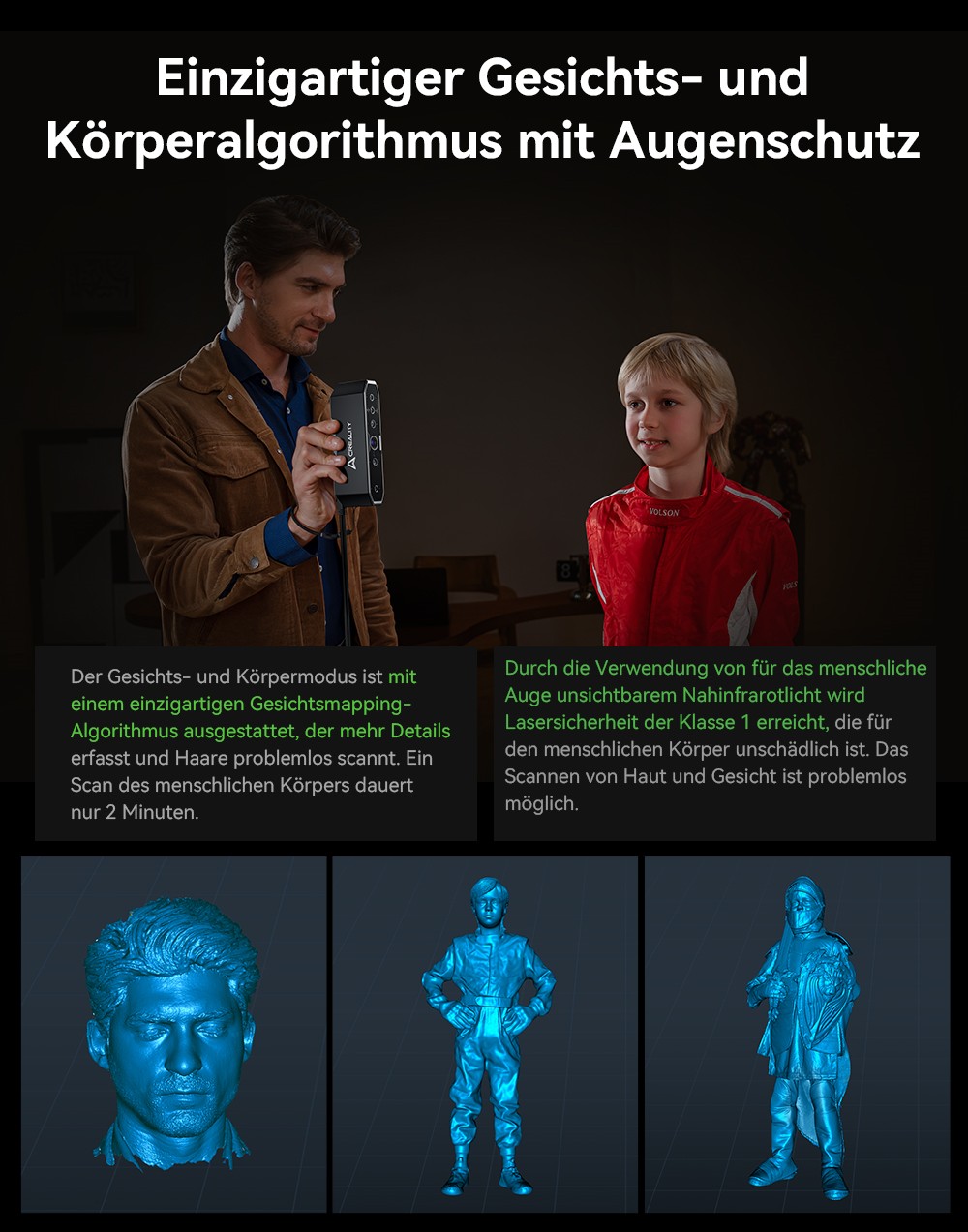 Creality CR Scan Otter 3D-Scanner, 20 fps Scan-Geschwindigkeit, 0,02 mm Genauigkeit, 4-Linsen-Stereovision, 24-Bit-Vollfarbscannen, 8 Infrarotlichter