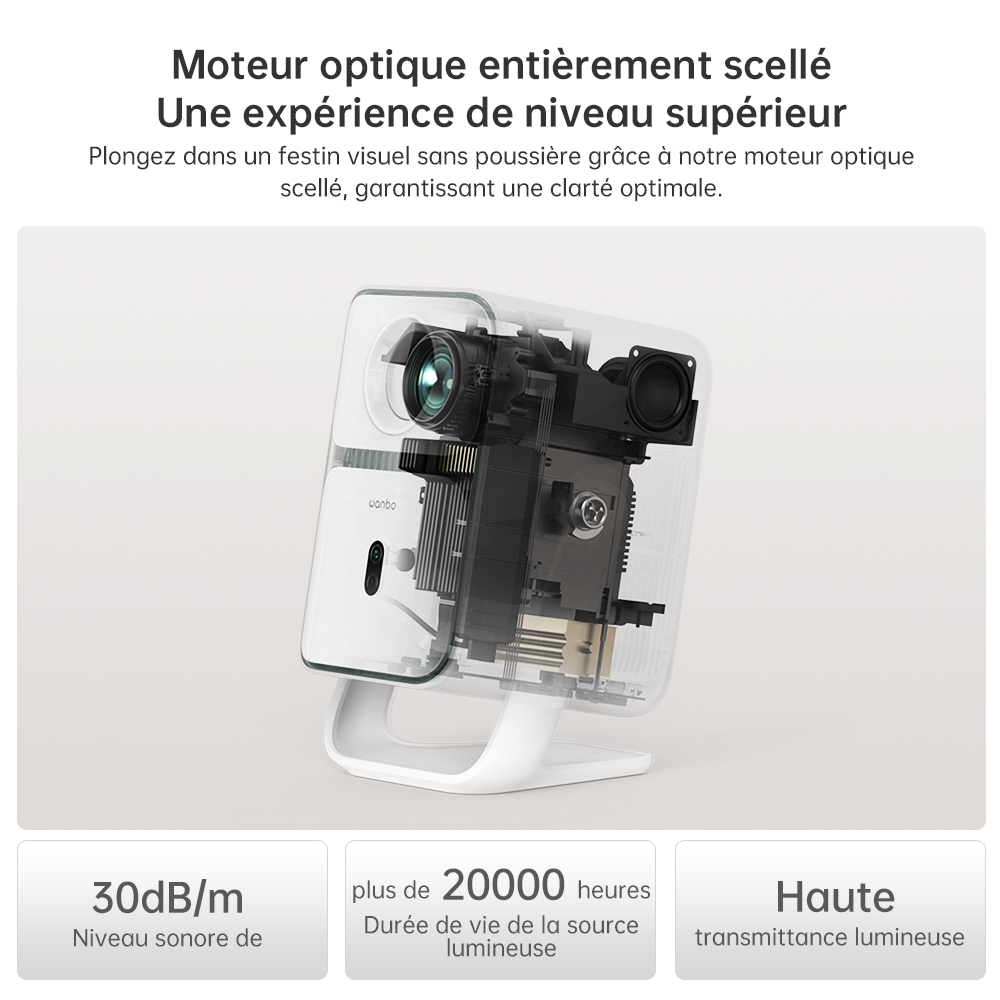 Projecteur Wanbo T2 Ultra, Android TV 11, 500 ANSI, 1080P natif, support rotatif à 120°, mise au point automatique et correction trapézoïdale, WiFi double bande, haut-parleur 2*5W