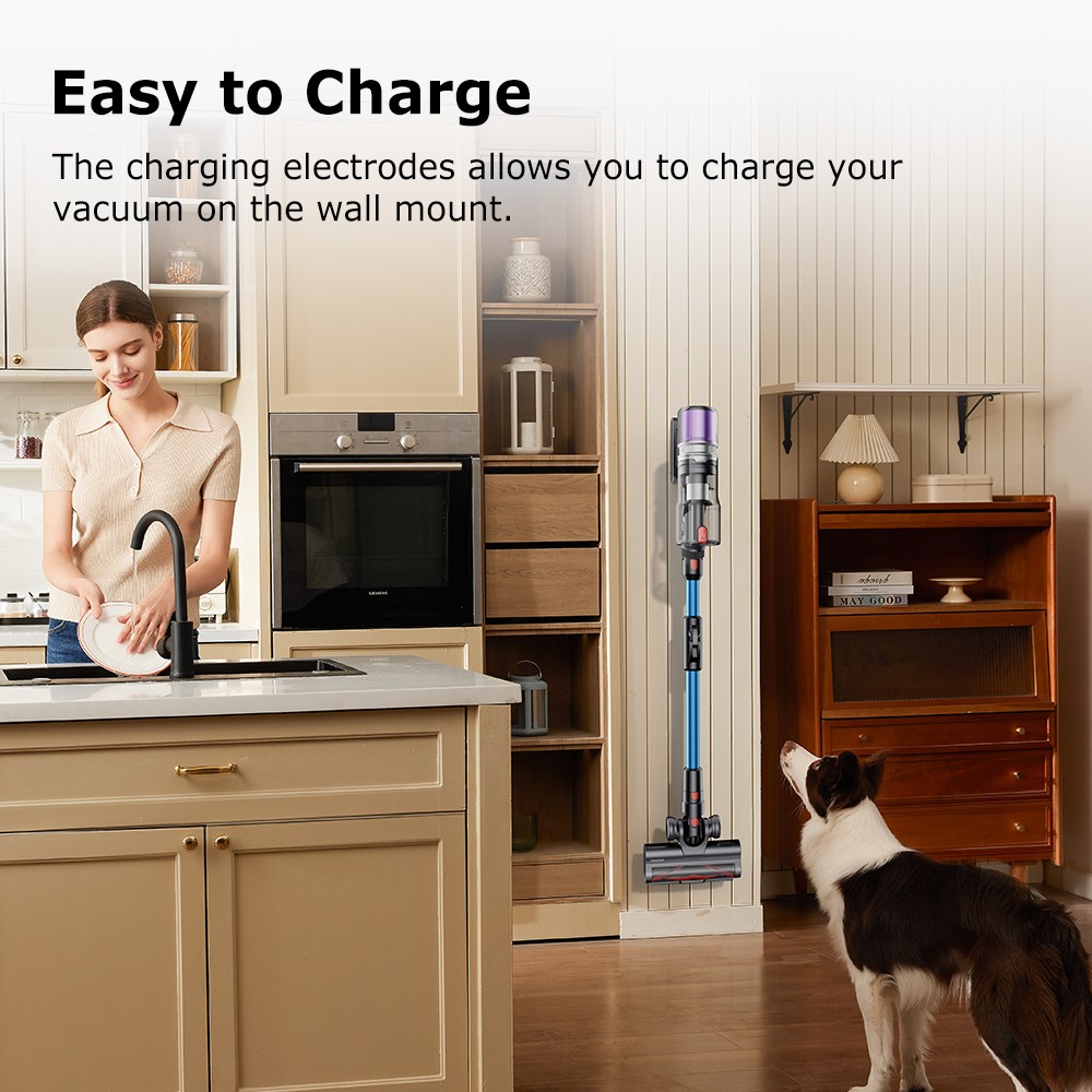 Proscenic P16 Flexible Battery Vacuum Cleaner, 550 W/45 Kpa, 55 Mins Vacuum Cleaner, Wireless with Touchscreen Folding Tube, Green Light, Wall-Mounted Charging Station, Anti-Tangle for Carpet, Hard