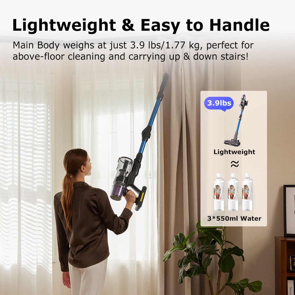 Proscenic P16 Flexible Battery Vacuum Cleaner, 550 W/45 Kpa, 55 Mins Vacuum Cleaner, Wireless with Touchscreen Folding Tube, Green Light, Wall-Mounted Charging Station, Anti-Tangle for Carpet, Hard