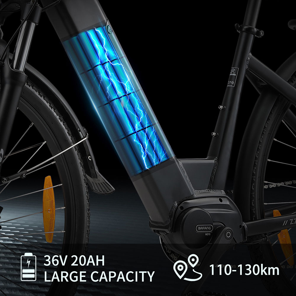 TTGO LK-ZZ-28ST Electric Bike, 250W Motor, 36V 20AH Battery, 700C*45C Tires, 25km/h Max Speed, 130km Range, Hydraulic Disc Brake, Shimano 9 Speed, LCD Display - Black