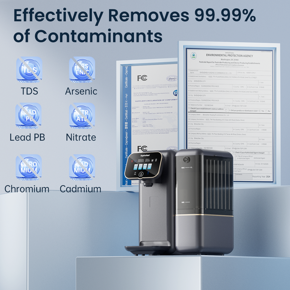 Hydrofast C100 Countertop Water Purifier, Room Temperature & Cold Water, Reverse Osmosis Water Filter for Home, Office