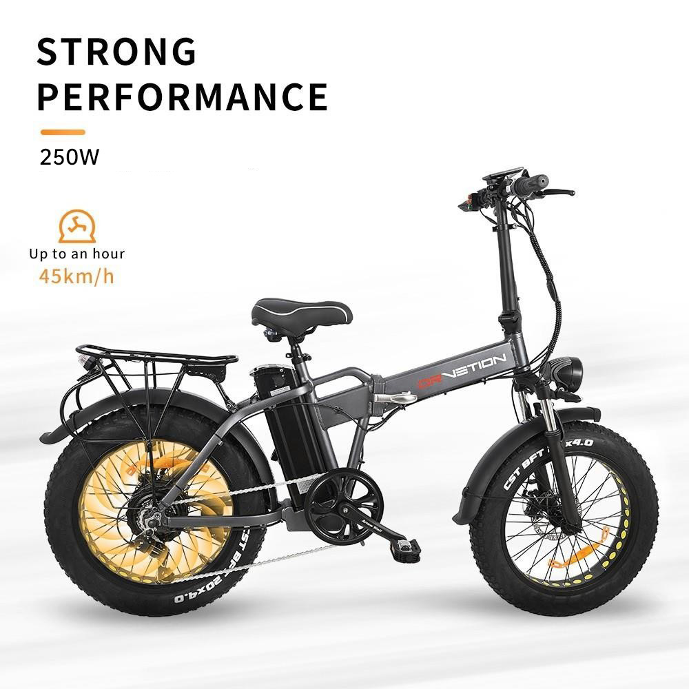 DrveTion AT20 Folding Electric Bike 20*4.0 inch Fat Tire 250W Motor 45km/h Max Speed 48V 15Ah Samsung Battery 60-90km Range Disc Brake