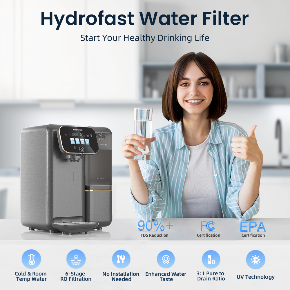 Hydrofast C100 Countertop Water Purifier, Room Temperature & Cold Water, Reverse Osmosis Water Filter for Home, Office