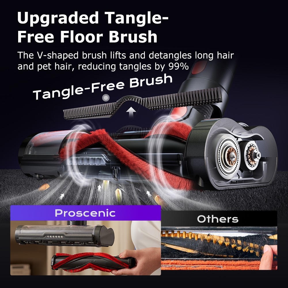 Proscenic P16 Flexible Battery Vacuum Cleaner, 550 W/45 Kpa, 55 Mins Vacuum Cleaner, Wireless with Touchscreen Folding Tube, Green Light, Wall-Mounted Charging Station, Anti-Tangle for Carpet, Hard