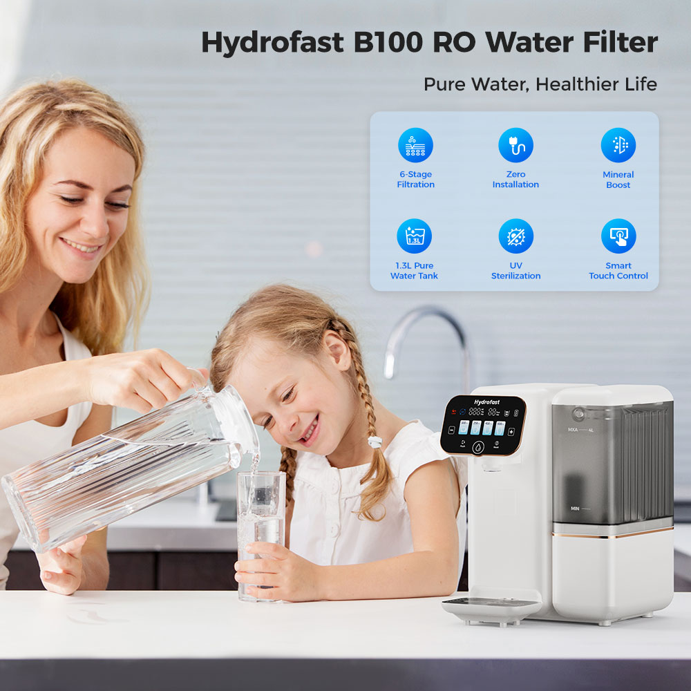 Hydrofast B100 Countertop Water Purifier, Room Temperature, Reverse Osmosis Water Filter for Home, Office