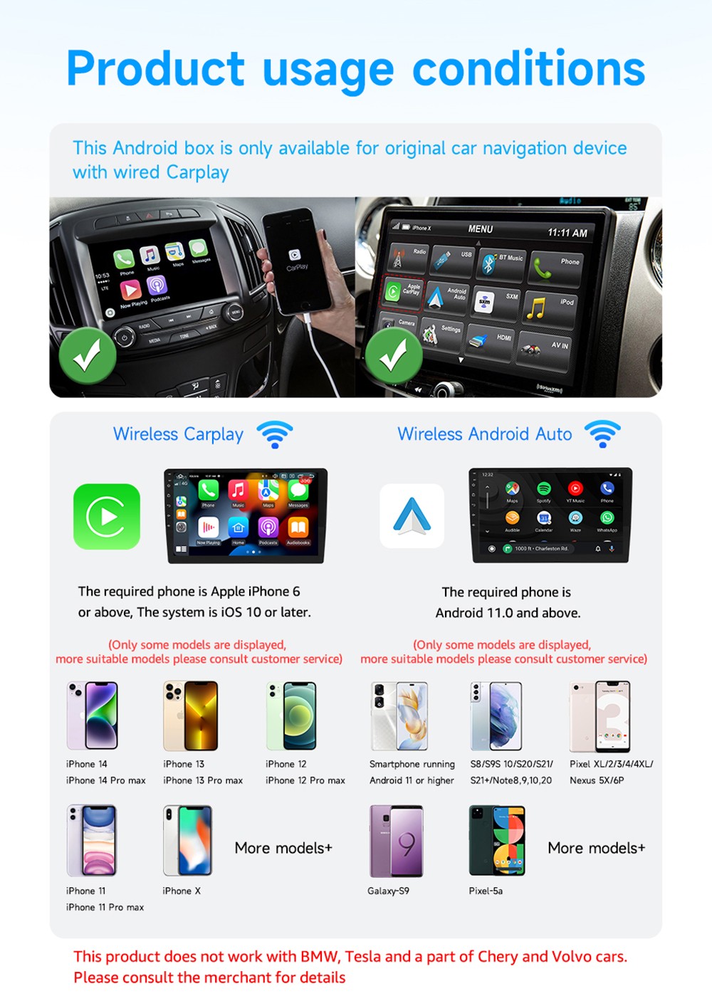 AB038 Wireless CarPlay Android Auto Box, Car Multimedia System with Mirror Link, Plug & Play USB Adapter, Dual WiFi 2.4G/5G, Bluetooth 5.0, Supports TF Card & Online Videos