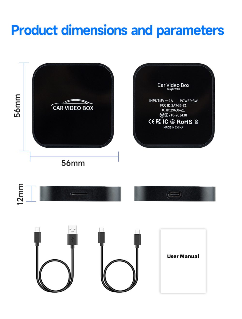 AB038 Wireless CarPlay Android Auto Box, Car Multimedia System with Mirror Link, Plug & Play USB Adapter, Dual WiFi 2.4G/5G, Bluetooth 5.0, Supports TF Card & Online Videos