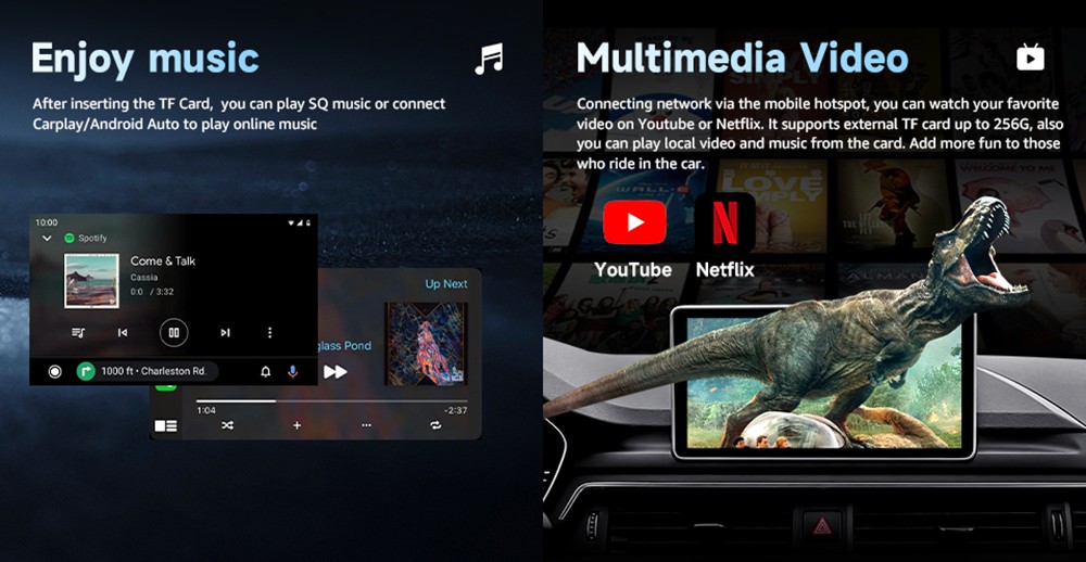 AB038 Wireless CarPlay Android Auto Box, Car Multimedia System with Mirror Link, Plug & Play USB Adapter, Dual WiFi 2.4G/5G, Bluetooth 5.0, Supports TF Card & Online Videos