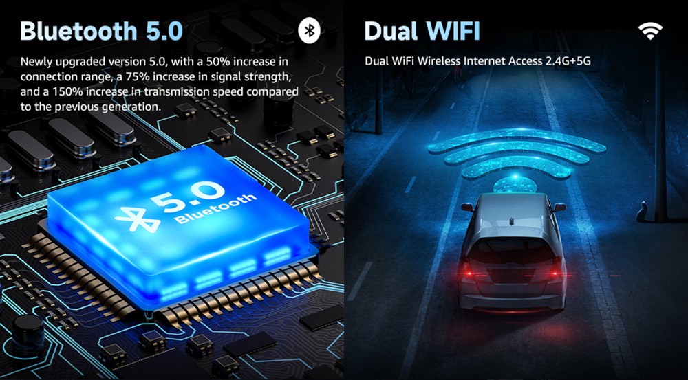 AB038 Wireless CarPlay Android Auto Box, Car Multimedia System with Mirror Link, Plug & Play USB Adapter, Dual WiFi 2.4G/5G, Bluetooth 5.0, Supports TF Card & Online Videos