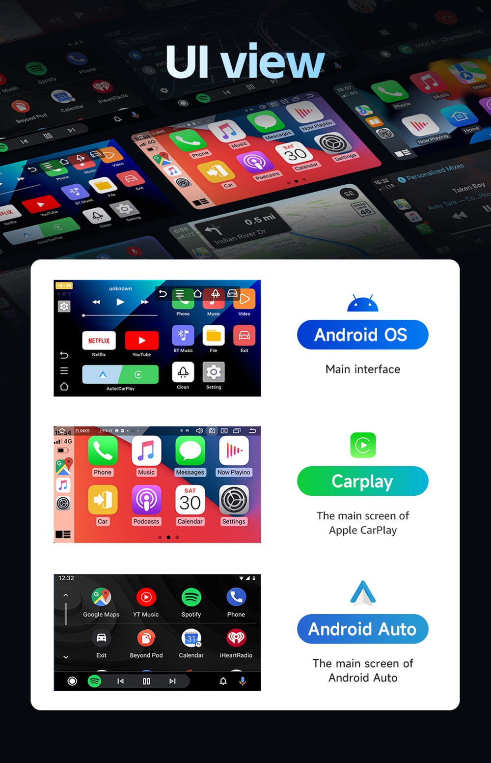 AB038 Wireless CarPlay Android Auto Box, Car Multimedia System with Mirror Link, Plug & Play USB Adapter, Dual WiFi 2.4G/5G, Bluetooth 5.0, Supports TF Card & Online Videos