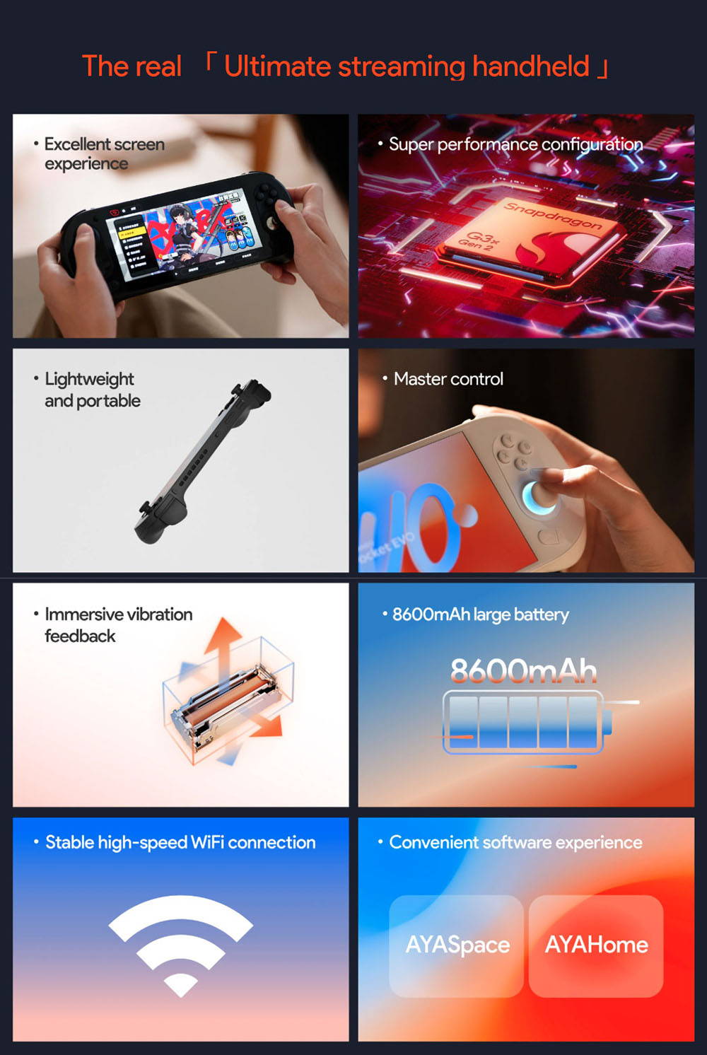 AYANEO Pocket EVO Android 13 Handheld Game Console, 7 inch 1080P OLED 165Hz Screen, Qualcomm Snapdragon G3x Gen 2 Gaming Platform, 12GB LPDDR5X RAM 256GB UFS 4.0 Storage, RGB Hall Joystick & Linear Hall Trigger, 8600mAh Battery - White
