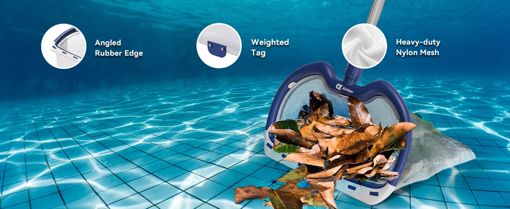 Ainkter 18' Pool Net Skimmer, Replaceable Heavy-Duty Mesh, Fast Debris Removal, for Above-Ground & In-Ground Pools