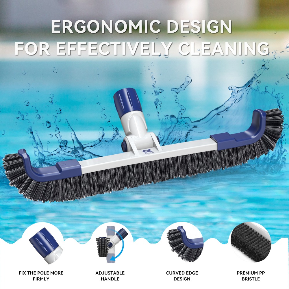 Ainkter PB26 19-inch 2 in 1 Pool Brush Head, Adjustable 180°, for Inground/Above Ground Pool Cleaning Walls, Waterline Tiles & Floors