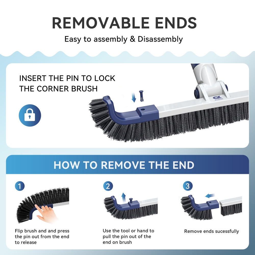 Ainkter PB26 19-inch 2 in 1 Pool Brush Head, Adjustable 180°, for Inground/Above Ground Pool Cleaning Walls, Waterline Tiles & Floors