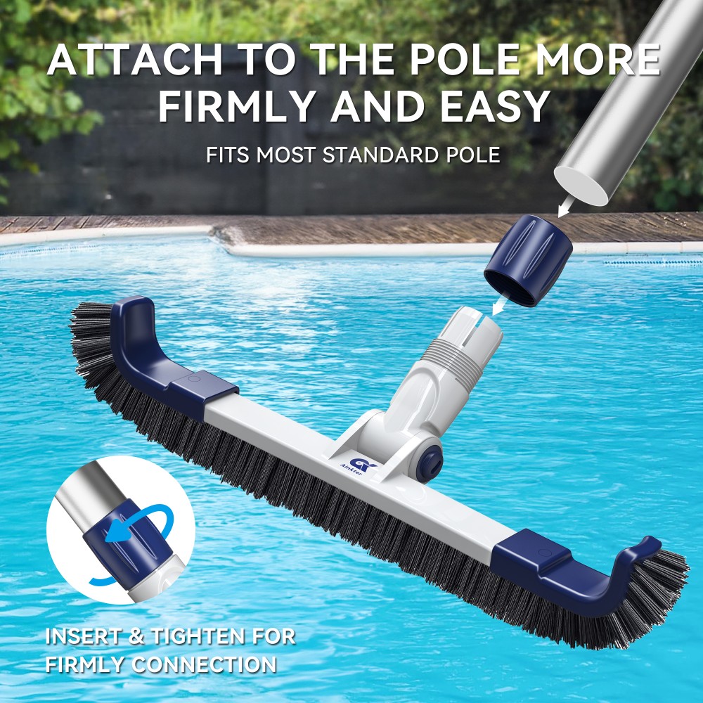 Ainkter PB26 19-inch 2 in 1 Pool Brush Head, Adjustable 180°, for Inground/Above Ground Pool Cleaning Walls, Waterline Tiles & Floors