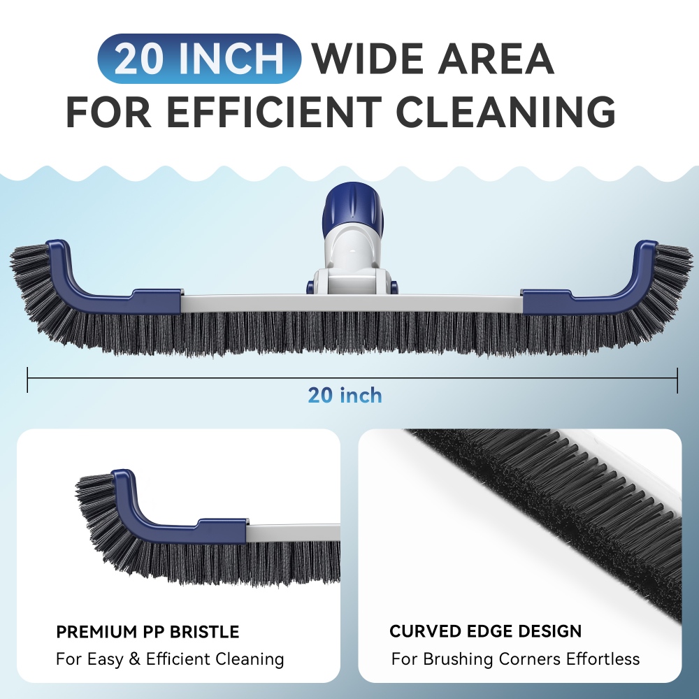 Ainkter PB26 19-inch 2 in 1 Pool Brush Head, Adjustable 180°, for Inground/Above Ground Pool Cleaning Walls, Waterline Tiles & Floors