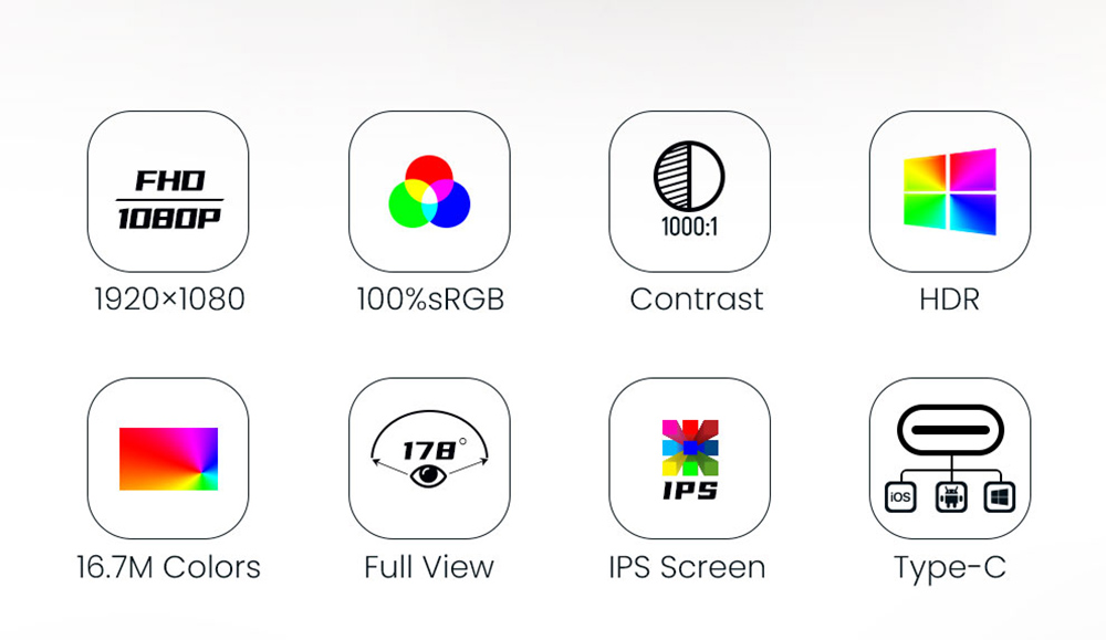 AOSIMAN 161FIJ 16.1 inch Portable Screen, 1920*1080 IPS Screen, 60Hz Refresh Rate, 100% sRGB, 1000:1 Contrast, 178° Viewing Angle