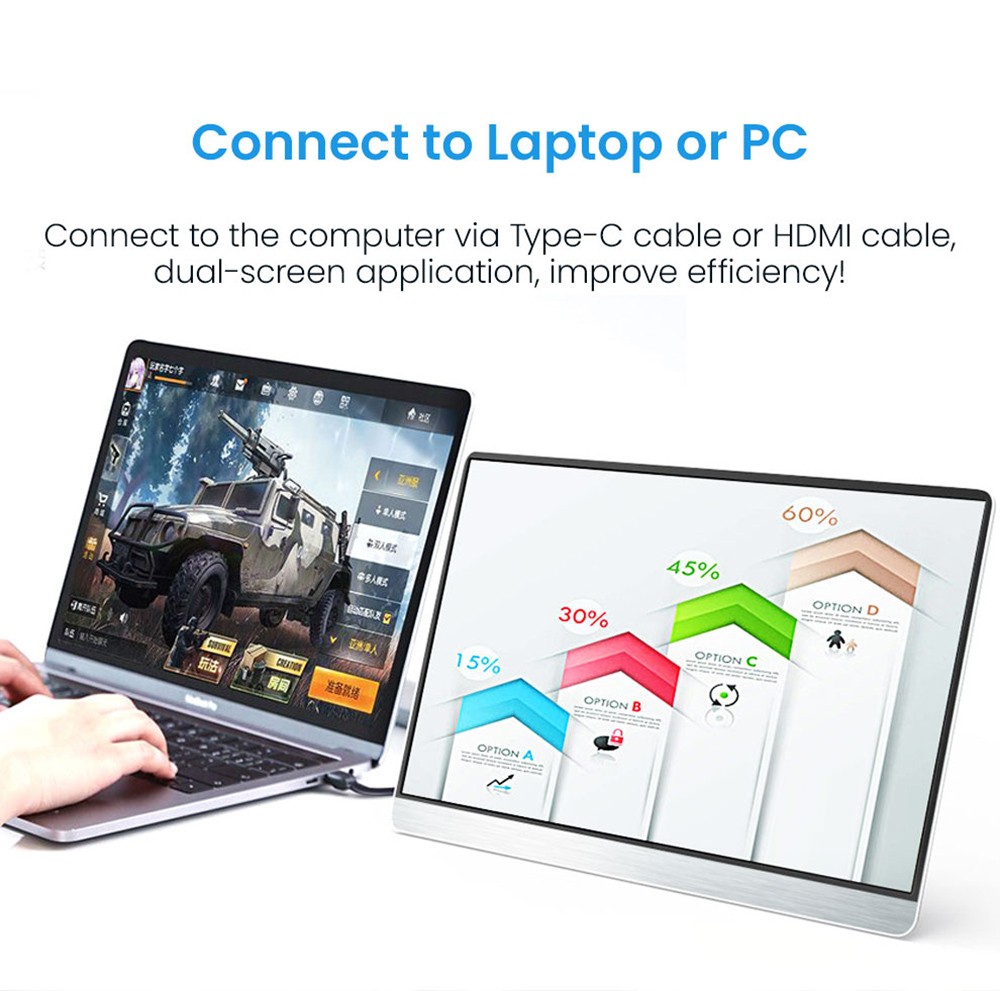 AOSIMAN 161FIJ 16.1 inch Portable Screen, 1920*1080 IPS Screen, 60Hz Refresh Rate, 100% sRGB, 1000:1 Contrast, 178° Viewing Angle