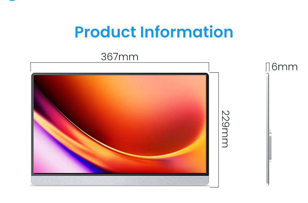 AOSIMAN 161FIJ 16.1 inch Portable Screen, 1920*1080 IPS Screen, 60Hz Refresh Rate, 100% sRGB, 1000:1 Contrast, 178° Viewing Angle