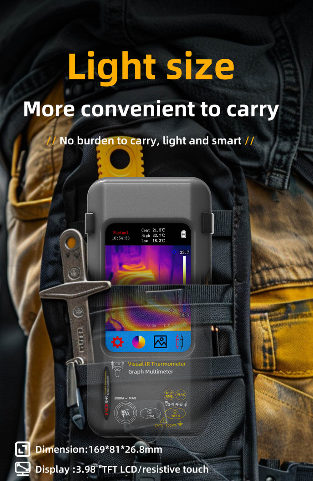 BSIDE SH7 Infrared Thermal Imager Multimeter, 240x240Pixel, 15 Color Modes, 3.98' TFT Touch Screen, USB Rechargeable Battery, Outdoor Indoor Use, with Flexible Coil