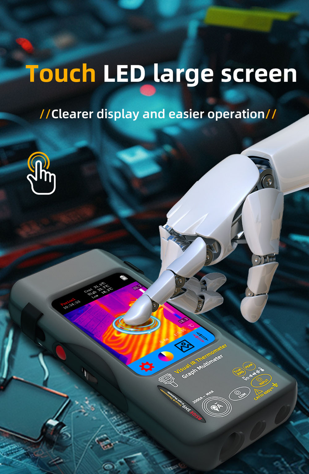 BSIDE SH7 Infrared Thermal Imager Multimeter, 240x240Pixel, 15 Color Modes, 3.98' TFT Touch Screen, USB Rechargeable Battery, Outdoor Indoor Use, with Macro Lens and Flexible Coil